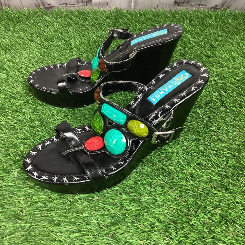 Charles David Wedge Sandals Gemstone Jewels Decor Slide 8M